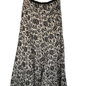 Vintage Lauren Ralph Lauren Black and Cream Pleated Lined A-Line Maxi Skirt